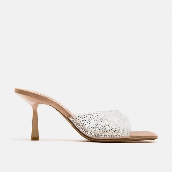 Zara Beige Beaded Rhinestone Sandals - Picture 2 of 5
